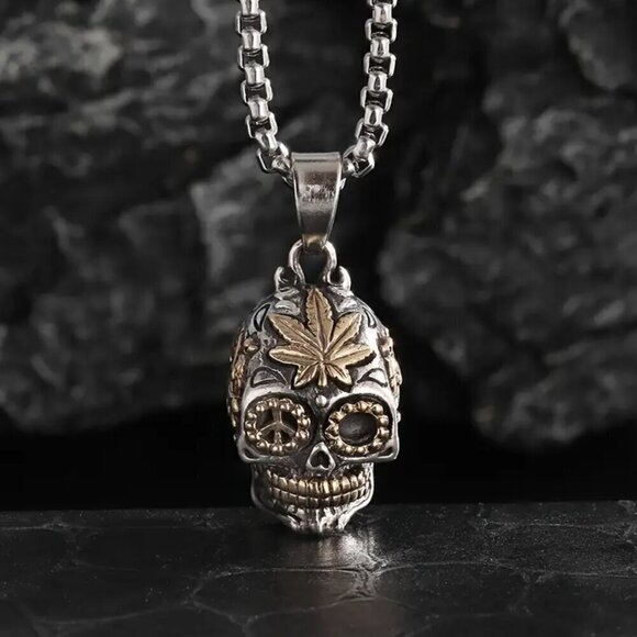 Day of the Dead Sugar Skull 420 Herb Necklace / Pendant #1453 - Picture 4 of 10